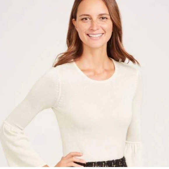 J. Mclaughlin Mona Metallic Gold Sparkle Bell Sleeve Sweater in Cream Sz XS - Picture 1 of 10